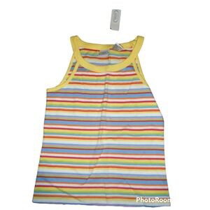 Talbot's‎ kids girls NWT 7 bright striped tank top shirt yellow trim multi color